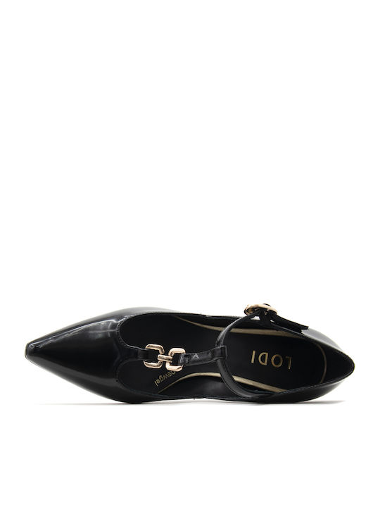 Patent Leather Pointed Toe Black High Heels with Strap