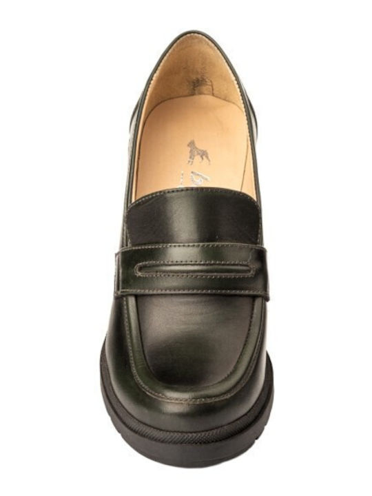 Leder Pumps mit mittelhohem Absatz Khaki