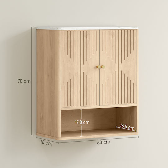 HomCom Bathroom Cabinet L60xW18xH70cm Oak