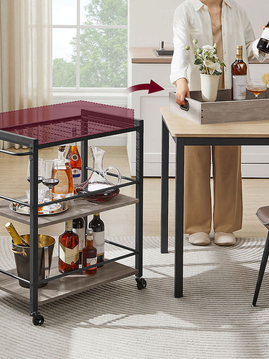 Vasagle Wooden Kitchen Trolley 3 Tiers Gray 65x40x86cm