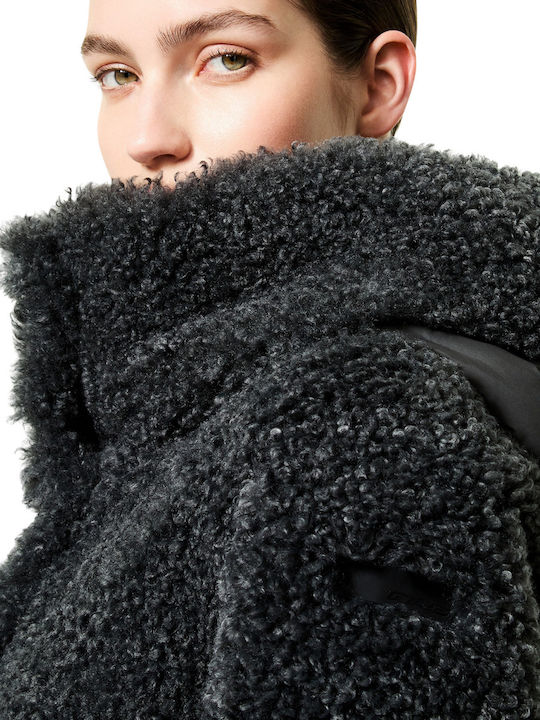 Damen Grün Mantel Teddy mit Kapuze & Fellbesatz