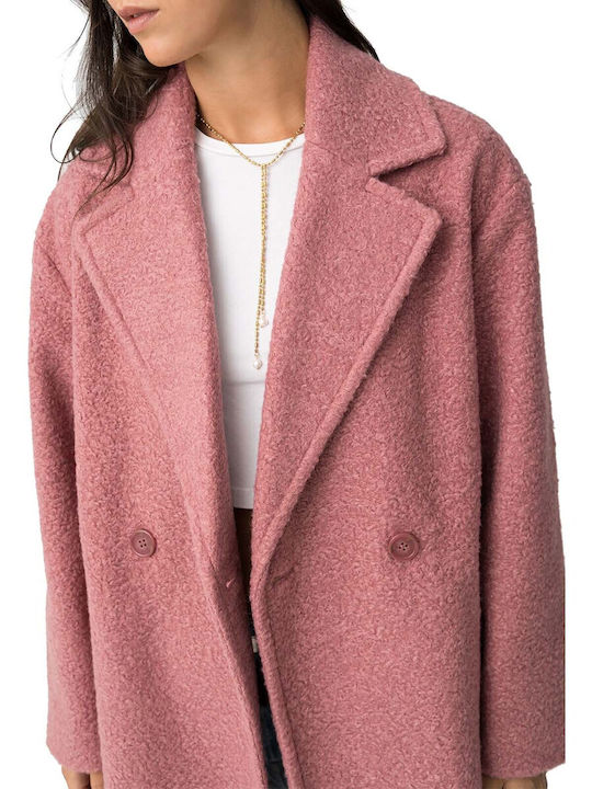 Gelockt Damen Pink Mantel Oversized mit Knöpfen