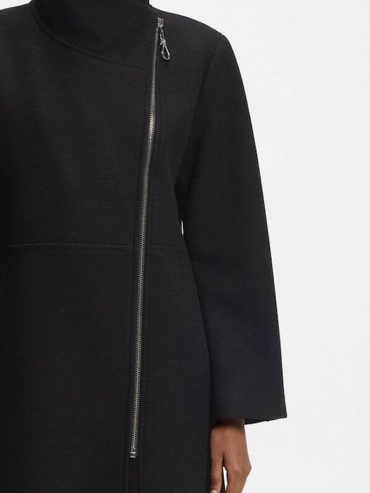Women's Black Coat with Zipper