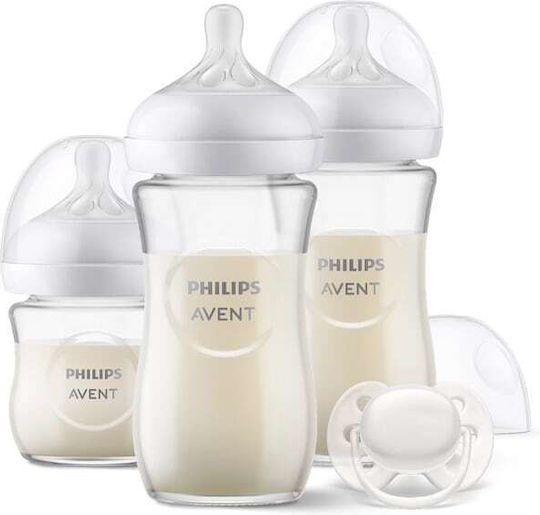 Philips Glass Baby Bottle Set Natural Response Anti-colic with Silicone Teat for 1+ Months White 3pcs