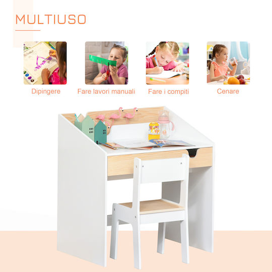 Kinder Schreibtisch aus Melamin Weiß 70x50x75cm