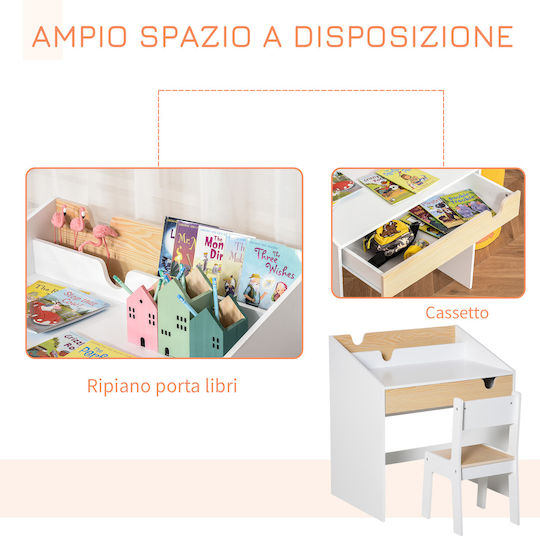 Kinder Schreibtisch aus Melamin Weiß 70x50x75cm