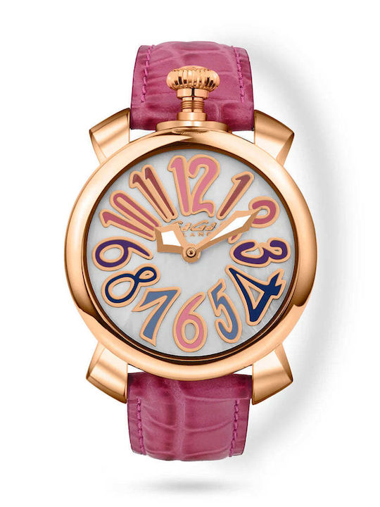 Gaga Milano Γυναικείο Ρολόι 40mm Μπαταρίας με Ροζ Δερμάτινο Λουράκι