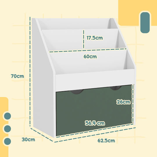 Kids Wooden Bookcase Green 62.5x30x70cm
