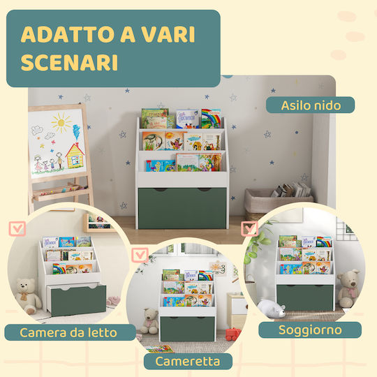 Kids Wooden Bookcase Green 62.5x30x70cm