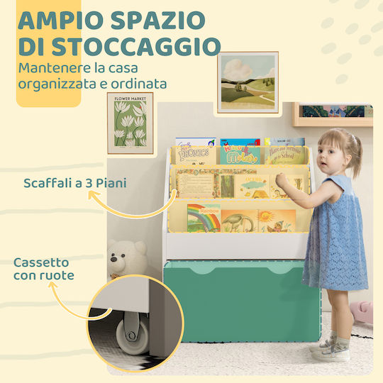 Kids Wooden Bookcase Green 62.5x30x70cm