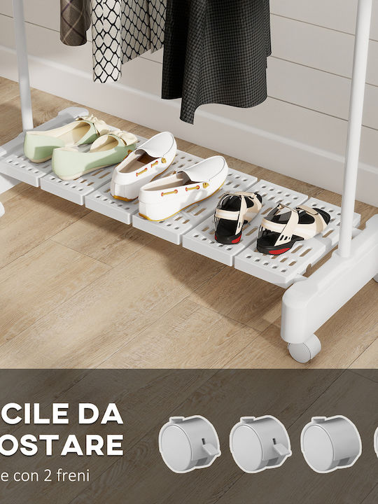 HomCom Wheeled Floor Garment Rack made of Metal White