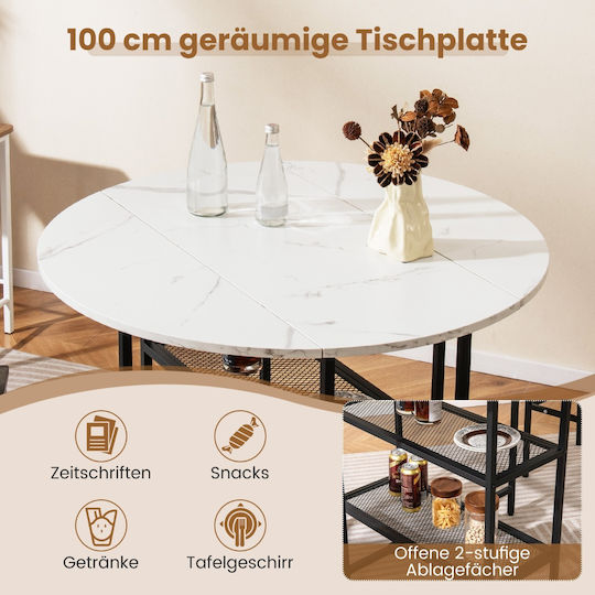 Masă Rotundă Pliabilă pentru Bucătărie cu Suprafață din Marmură Albă 100x100 cm