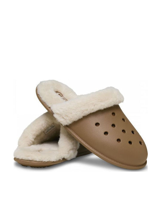 Classic Women's Winter Slippers with Brown Fur