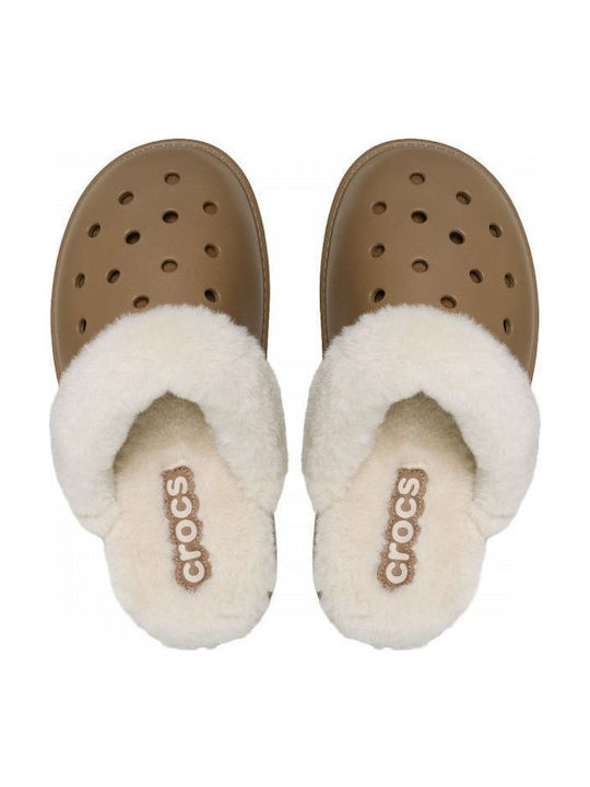 Classic Women's Winter Slippers with Brown Fur
