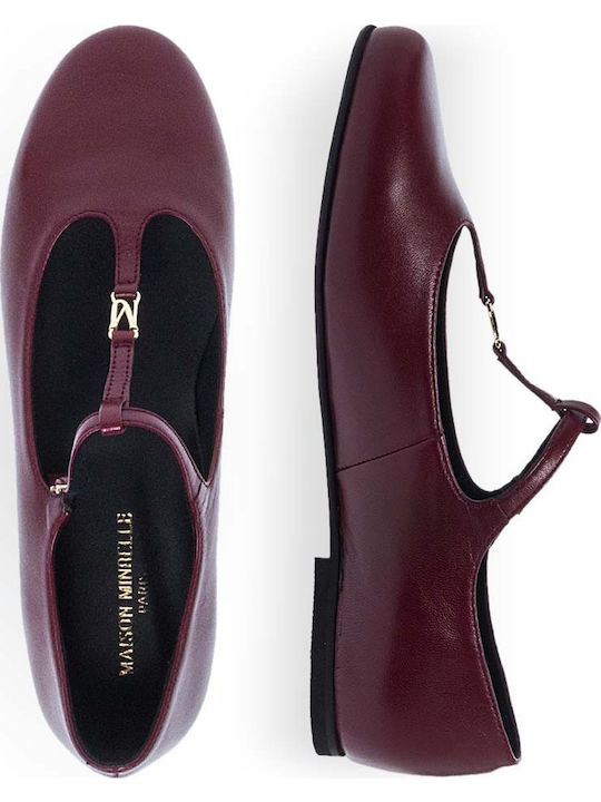Leder Damen Ballerinas mit Riemchen Burgundisch