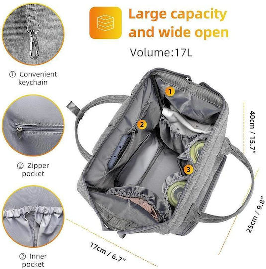 Multifunctional Backpack Moms Mark Ryden Waterproof 17 L Oxford Material Insulated Pockets Easy To Attach To Stroller Gray