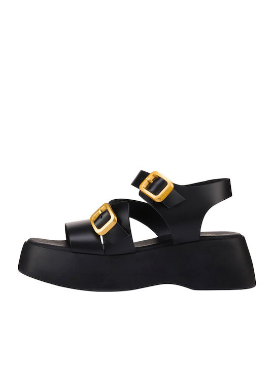 Sandale Casual Damă Flatforme Negre Din Piele