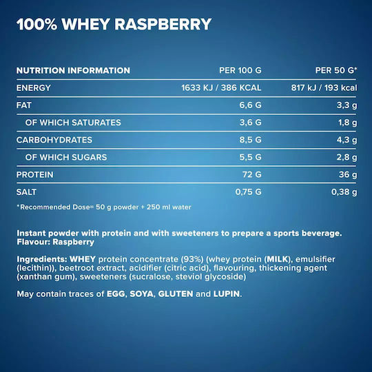 100% Whey Protein Protein Whey with Flavor Raspberry 900gr