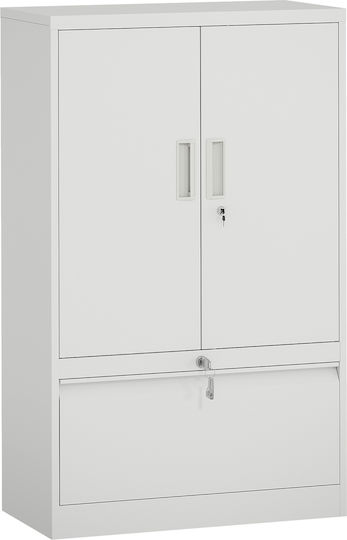 Office Storage Metal Cabinet with Lock & Drawers White L80xW40xH130cm