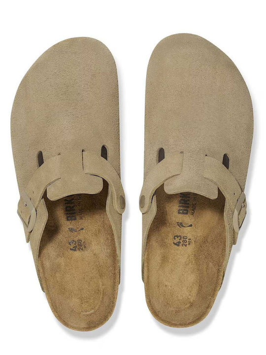 Birkenstock Boston Leather Velvet Faded Khaki Women's Slippers
