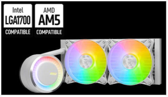 MSI MAG CoreLiquid E240 Υδρόψυξη AIO CPU με 2 Ανεμιστήρες 120mm και ARGB Φωτισμό Λευκή