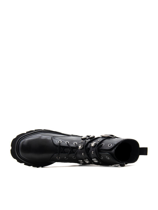 Leder Stiefeletten Damen Schwarz