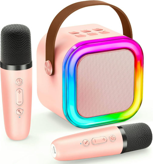 Boxă Karaoke cu Microfoane Wireless și Efecte de Iluminare ED438 Roz