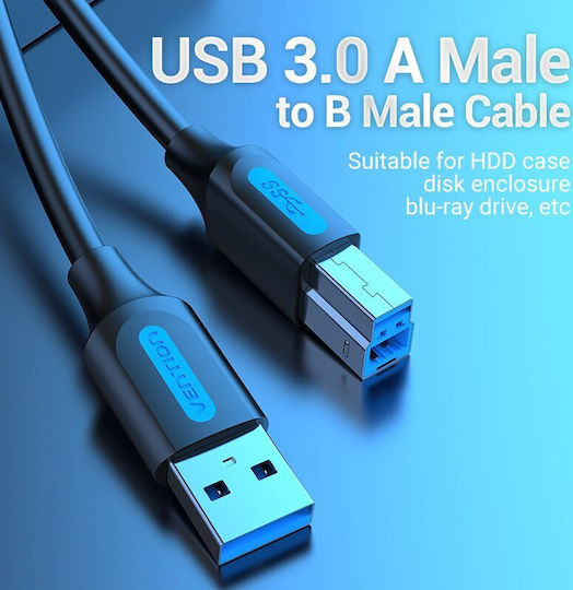 Vention Coobg кабел USB-A мъжко към USB-B мъжко 1.5м черен 5 Gb/s