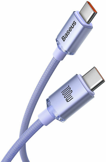 Baseus Crystal Shine Плетен USB 2.0 Кабел USB-C Мъжки - USB-C 100W PD Лилав 1.2m CAJY000605-102