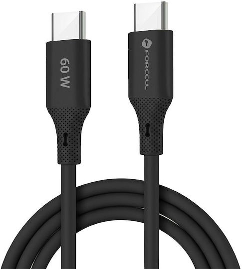 Forcell F-energy USB 2.0 Cable USB-C male - USB-C 60W Μαύρο 1m