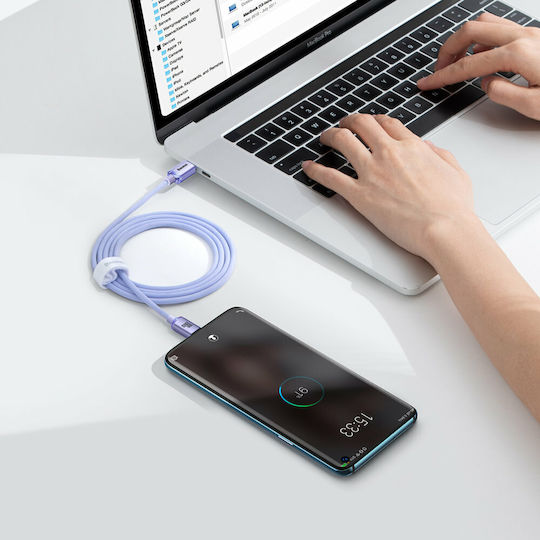 Baseus Crystal Shine Плетен USB 2.0 Кабел USB-C Мъжки - USB-C 100W PD Лилав 1.2m CAJY000605-102