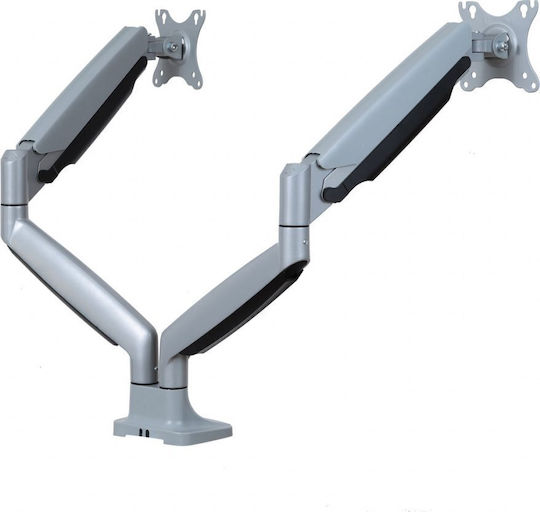 Art L-36HD Βάση Γραφείου για 2 Οθόνες έως 35" με Βραχίονα Ασημί