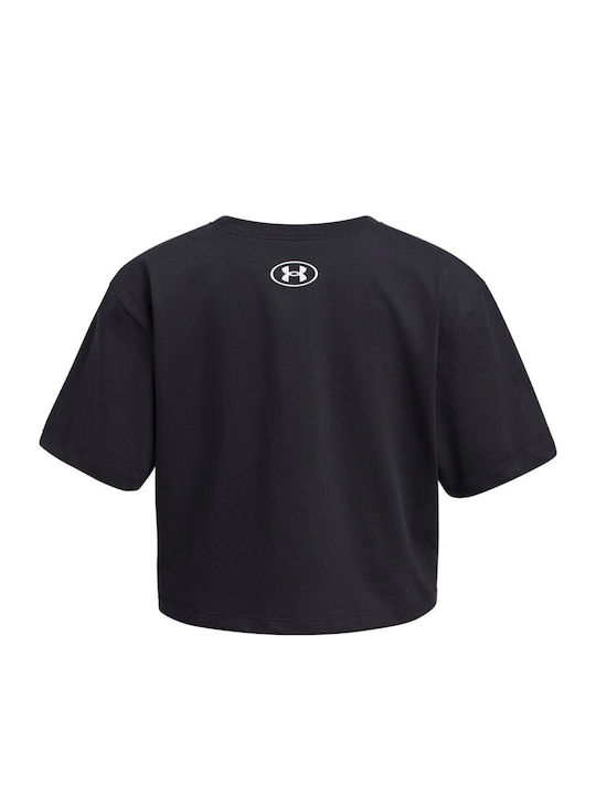Kinder-Crop-Top Kurzarm Schwarz Logo