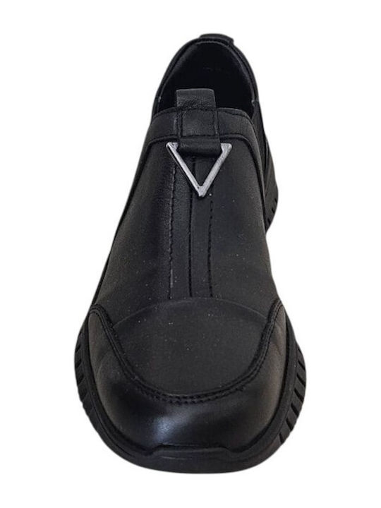 Γυναικεία Slip-On Δερμάτινα Μαύρα
