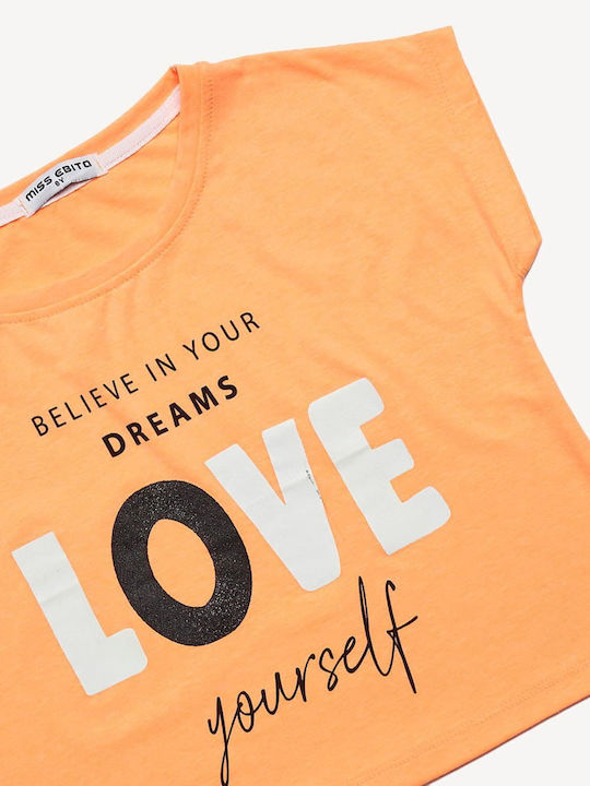 Παιδικό Crop Top Κοντομάνικο Πορτοκαλί Love Yourself
