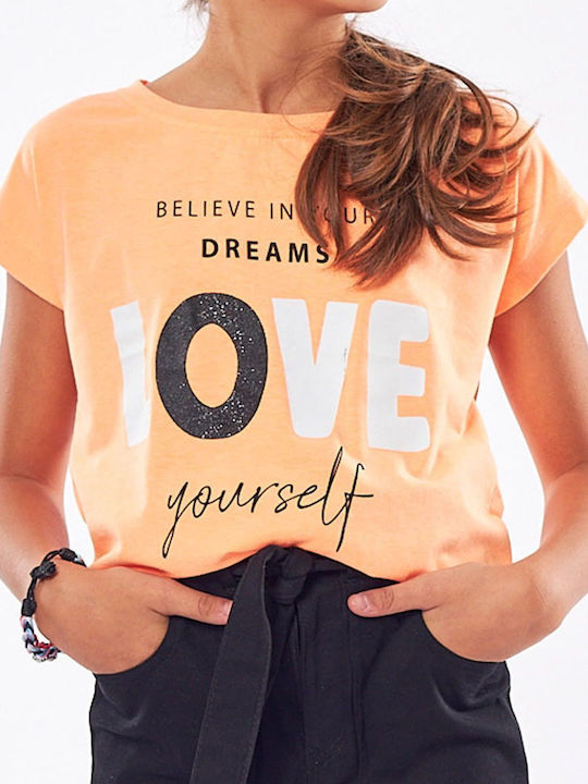 Παιδικό Crop Top Κοντομάνικο Πορτοκαλί Love Yourself