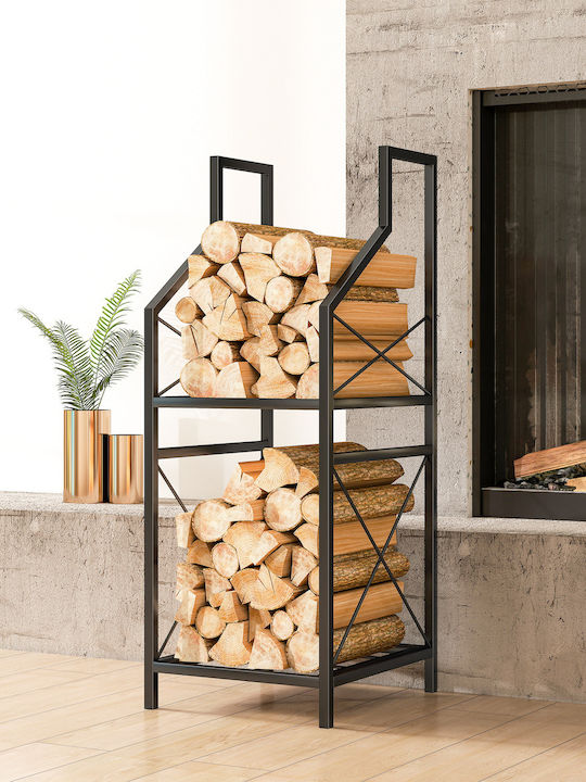 Outsunny Μεταλλικό Ράφι Αποθήκευσης Ξύλων 34x30x80cm Μαύρο
