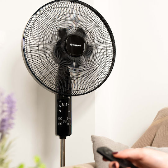 Morris Pedestal Fan 28W 41cm Diameter With Remote Control Black