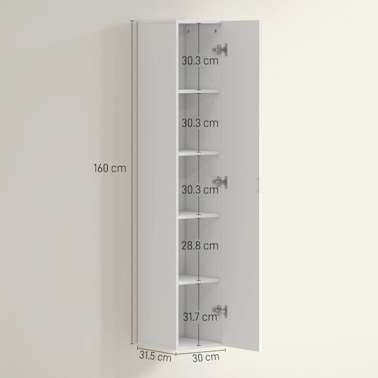 HomCom Floor Bathroom Column Cabinet L30xD31.5xH160cm White