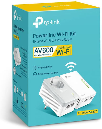TP-LINK TL-WPA4226KIT v5.2 Powerline Double Wi‑Fi 4 with Passthrough Socket and 2 Ethernet Ports