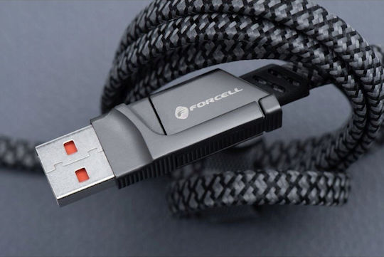 Forcell Braided USB to Type-C / Lightning Cable 3A Ασημί 1m