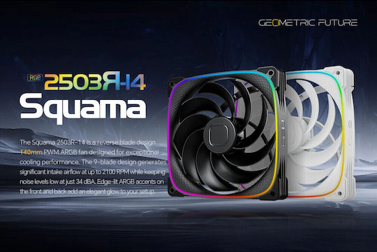 Geometric Future Ventilatoare Pentru Carcasa Squama 140mm (2100rpm / 71.88cfm) Cu Iluminare RGB 3 Bucăți