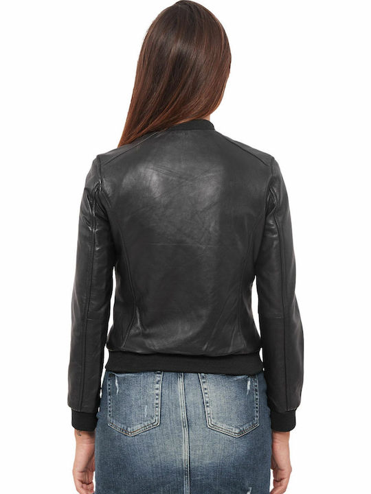 Niovi Sheep Women's Lifestyle Leather Jacket for Winter Black