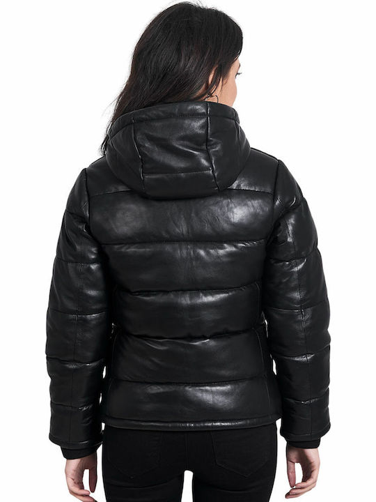 Mira Women's Puffer Jacket for Winter with Hood BLACK