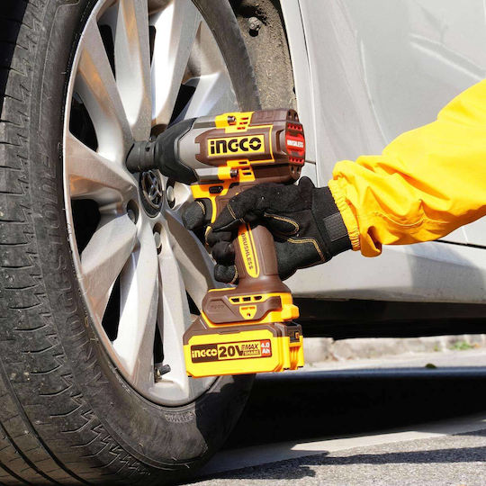 Ingco Brushless Impact Wrench Battery 20V 2x4Ah with Socket 1/2"