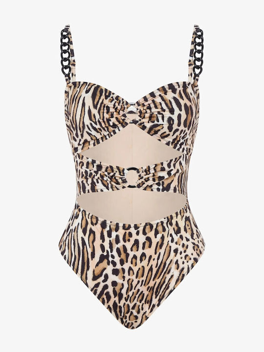 Swimsuit with Openings Animal Print Black