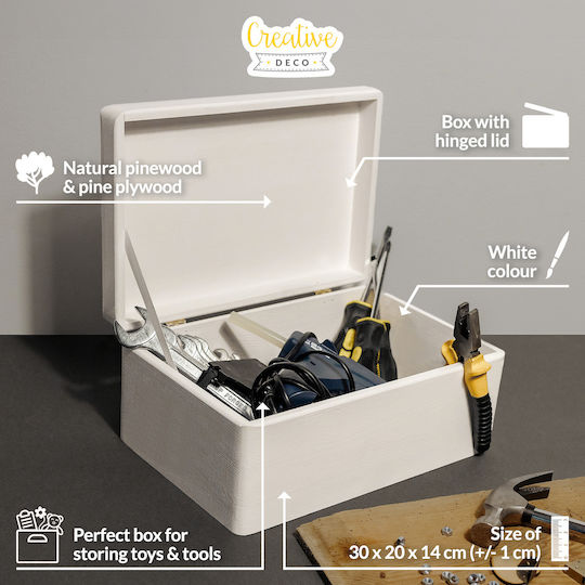 Creative Deco Weiße Große Holz Aufbewahrungsbox mit Deckel 30 x 20 x 14 cm + 1 cm Ohne Griffe Dekorative Truhe Ideal für Dokumente Andenken Spielzeug Werkzeuge