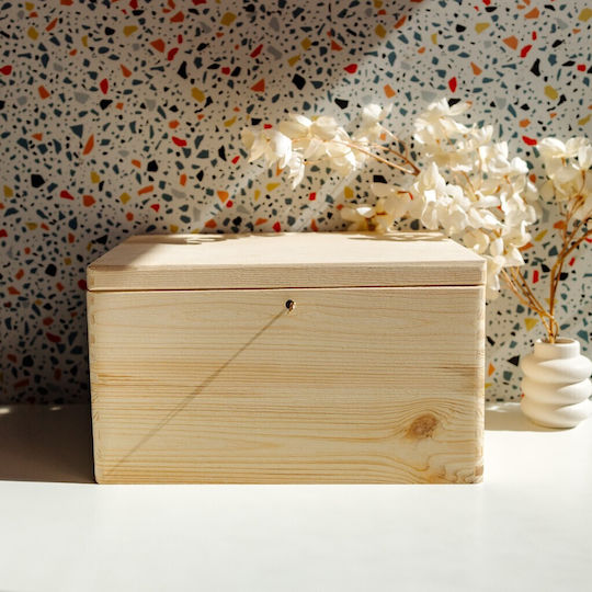Creative Deco Xxl Large Wooden Box Lock Lid Decoration 40 X 30 X 24 Cm + 1 Cm Without Handles Wooden Chest Documents Toys Tools
