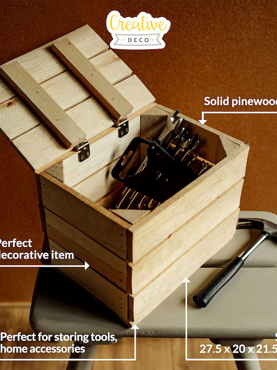 Creative Deco Wooden Chest Large Lid 27.5 X 20 X 21.5 Cm Vintage Style Burnt Wooden Box Perfect Storage Gift Decoration Diy