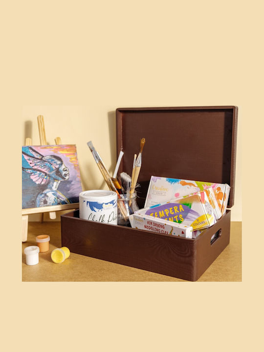 Creative Deco Xl Brown Large Wooden Storage Box 40 X 30 X 14 Cm + 1 Cm Handles Lid Decorative Chest Perfect Documents Memorabilia Toys Tools